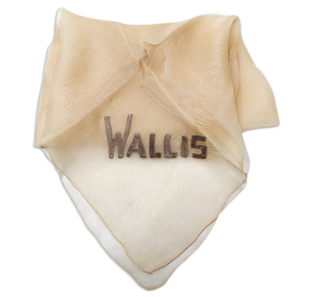 Wallis Simpson, the Duchess of Windsor Owned Silk Handkerchief, Embroidered With ''Wallis'' in Satin